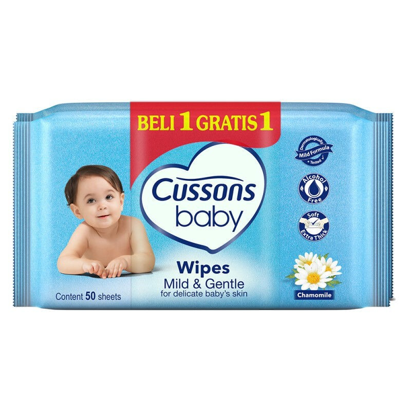 CUSSONS BABY WIPES MILD N G BGOF BLUE 50S
